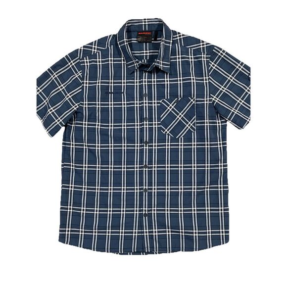 Mammut Men's S/S Button Front Blue Plaid Size Large Embroidered Outdoor‎ - Picture 1 of 10